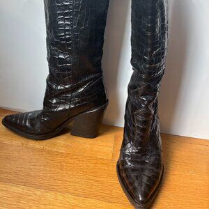 Stivali Black Croc Embossed Leather Cowboy boots size 8 US/ Eu 38